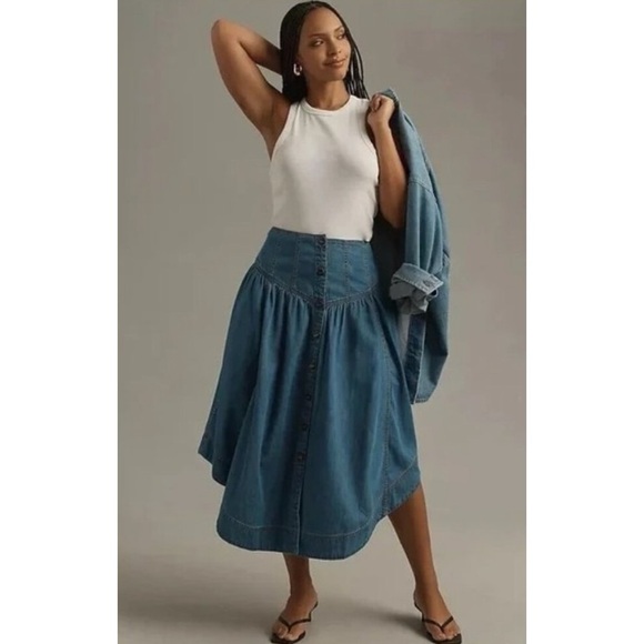 Anthropologie Dresses & Skirts - Pilcro Anthropologie Plus Basque Waist Denim Midi Skirt, 18W